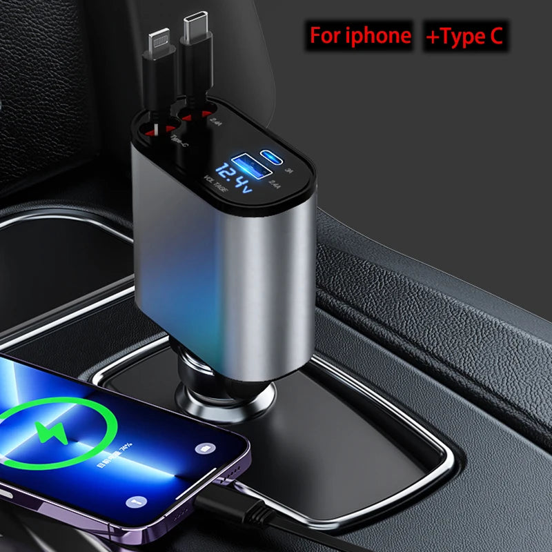 4 IN 1 Retractable Car Fast Charger